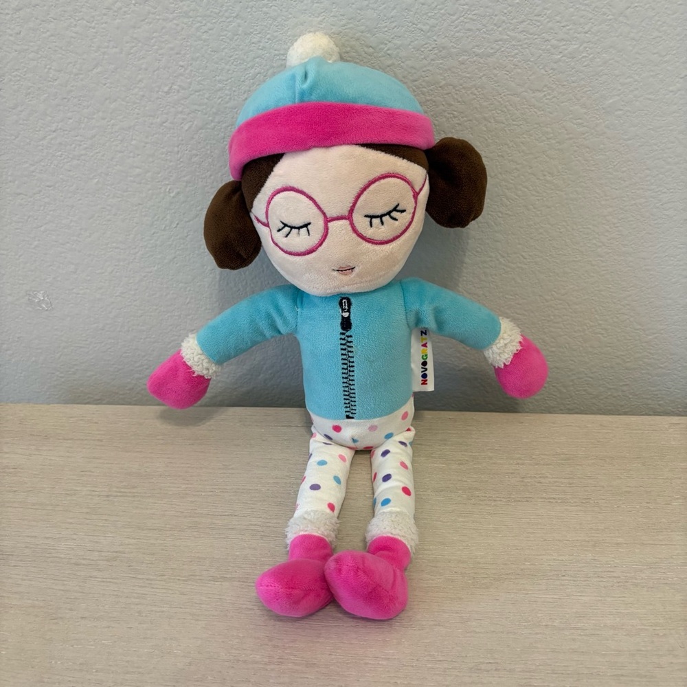 Novagratz Plush brown hair girl w fluffy cuffs hat 17”Target excl glasses
